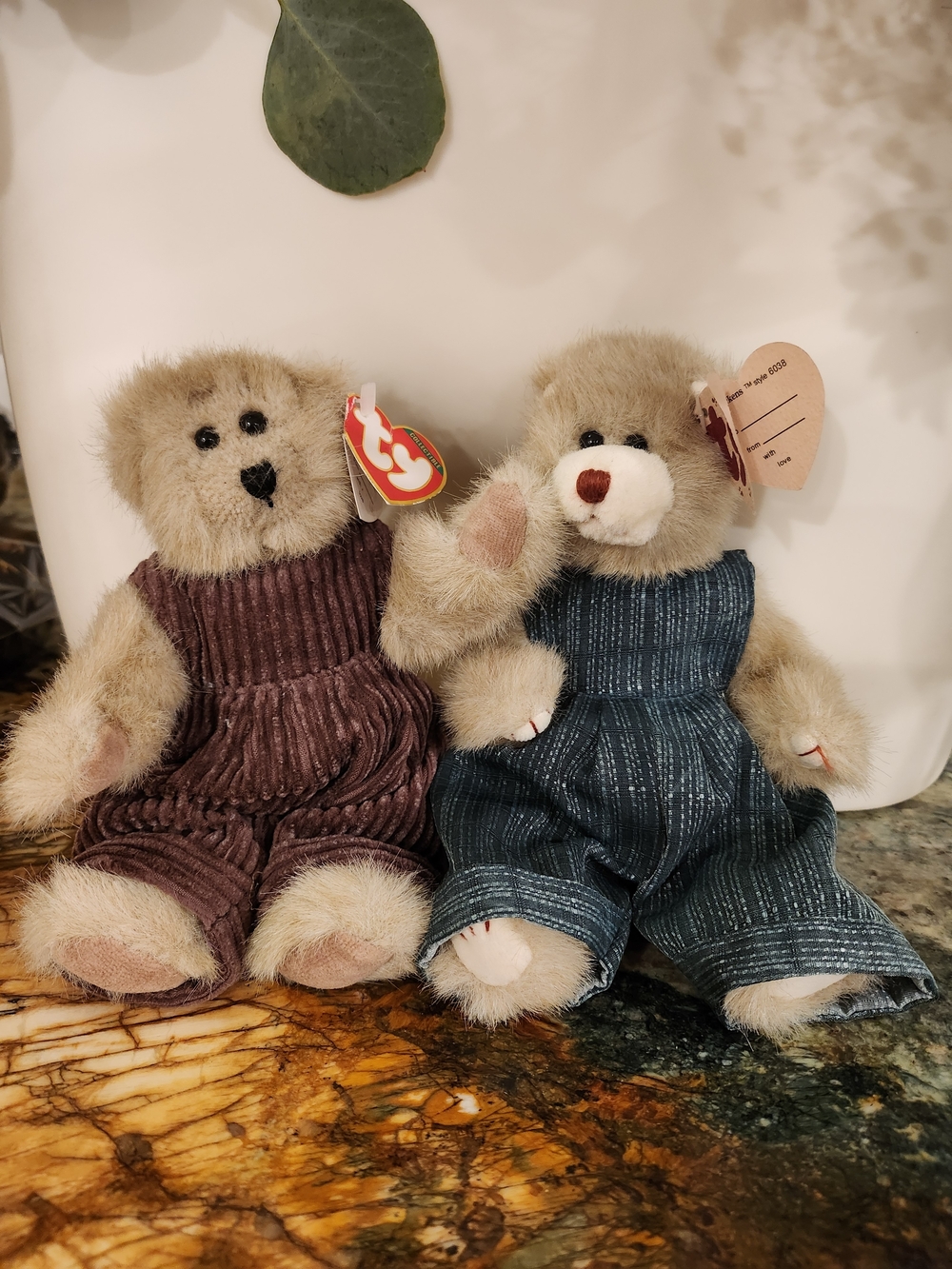 Ty Corduroy Overalls Bear Pair in Brown and Blue